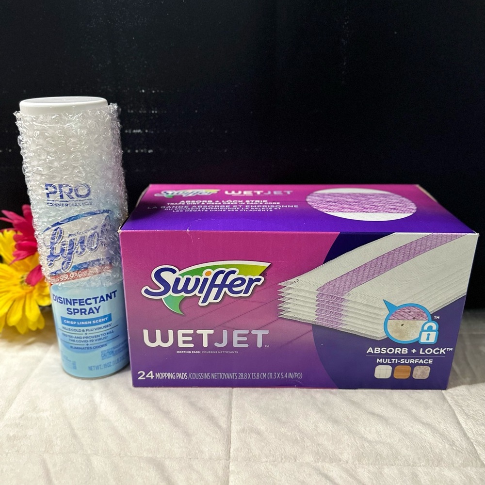 COPY - New 24 Swiffer WetJet Multi-Surface Mopping Pads & 19oz Pro Lysol Disinf…